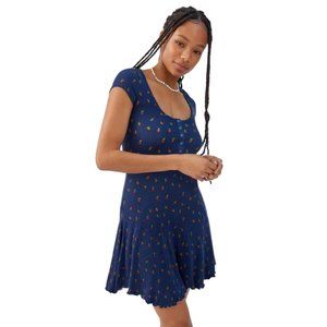 Urban Outfitters Womens Fruit/Navy Seashell Maureen Henley Dress Size Medium NWT